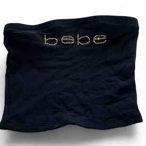 Bebe Black tube top with rhinestone logo Y2K bebe strapless tube top 🖤